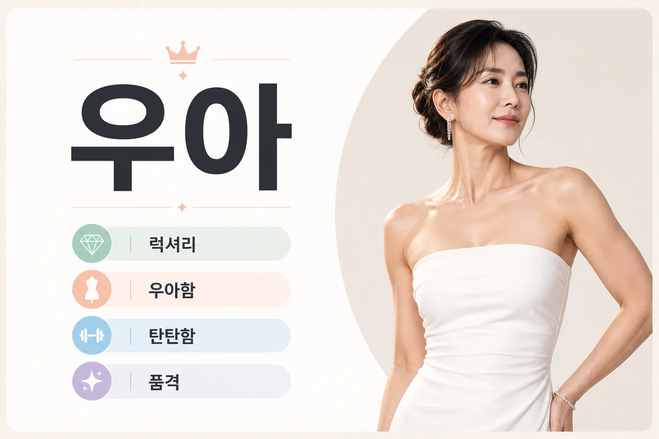 A high-end fashion photograph of a graceful Korean woman in her 40s wearing a pure white tube-top dress, showcasing toned arm muscles and an elegant silhouette, luxury event atmosphere, soft spotlighting