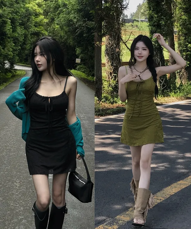 [최저가🎈핏/퀄리티보장] 올리 자가드 셔링 리본 미니 원피스 여름 여행룩 제주도 휴양지코디 바캉스 여름코디 뷔스티에 나시원피스 - 2colors 추가 이미지 2