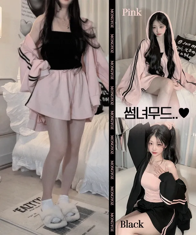 [썸녀세트🍧/여름ver.]왕왕오버핏후드집업+숏팬츠 트랙트레이닝세트💗!실제 썸남이 반한 보호본능 자극 트레이닝!💗100%국내제작 여름세트✨봄,여름,가을까지쭉 활용도 최고!!🫧 추가 이미지 3