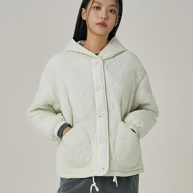 W 후드 퀼팅 자켓 아이보리