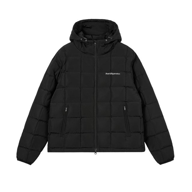 SQUARE QUILTED HOOD DOWN JACKET - BLACK