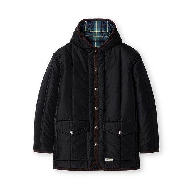 HOODED VERTICAL QUILTED MID JUMPER [BLACK]