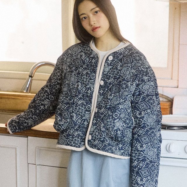 W PADDED PRINTING JUMPER [NAVY]