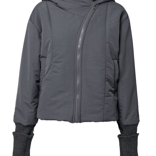Hooded Asymmetrical Puffer Jacket (FL-053_Charcoal)