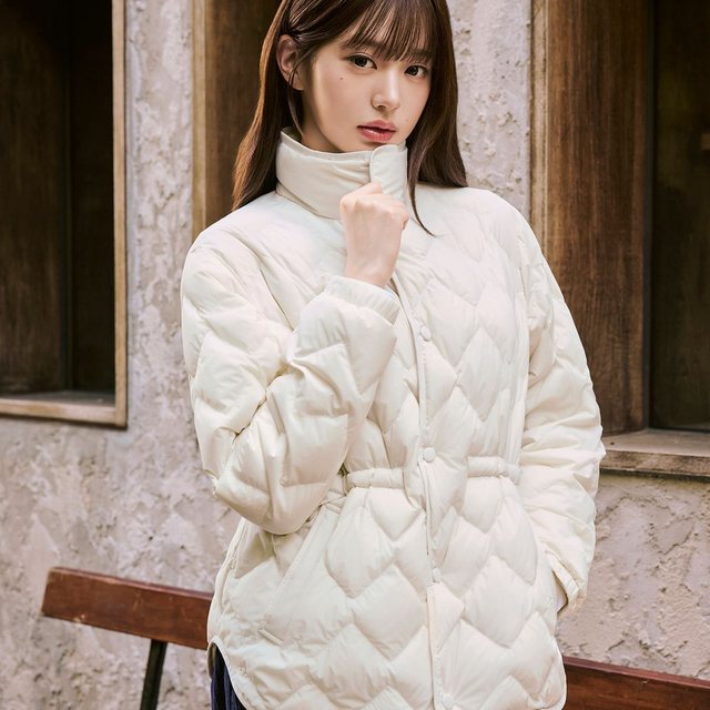 THERMOLOCK (써모락) 여성 슬림 블렌드 미들 패딩 자켓_Cream