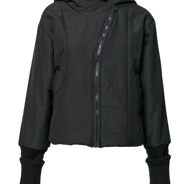 Hooded Asymmetrical Puffer Jacket (FL-053_Black)