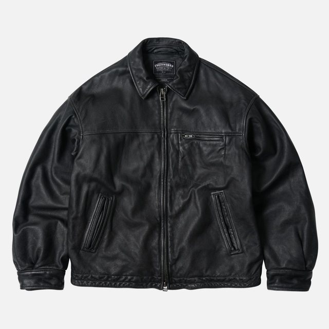 DESTROYED COWHIDE LEATHER JACKET _ WASHED BLACK