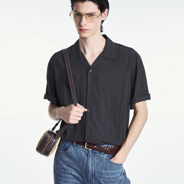 Wrinkled Open Collar Shirt (Greyish Khaki) TNSH6E200K2