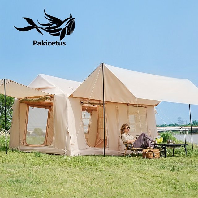 Pakicetus 에어텐트 투룸 분리공간 부착타프 천창 굴뚝창 탑재 사계절 사용 내풍 자외선차단 통기성 좋은 패밀리 캠핑텐트 - 거실형/캐빈 텐트